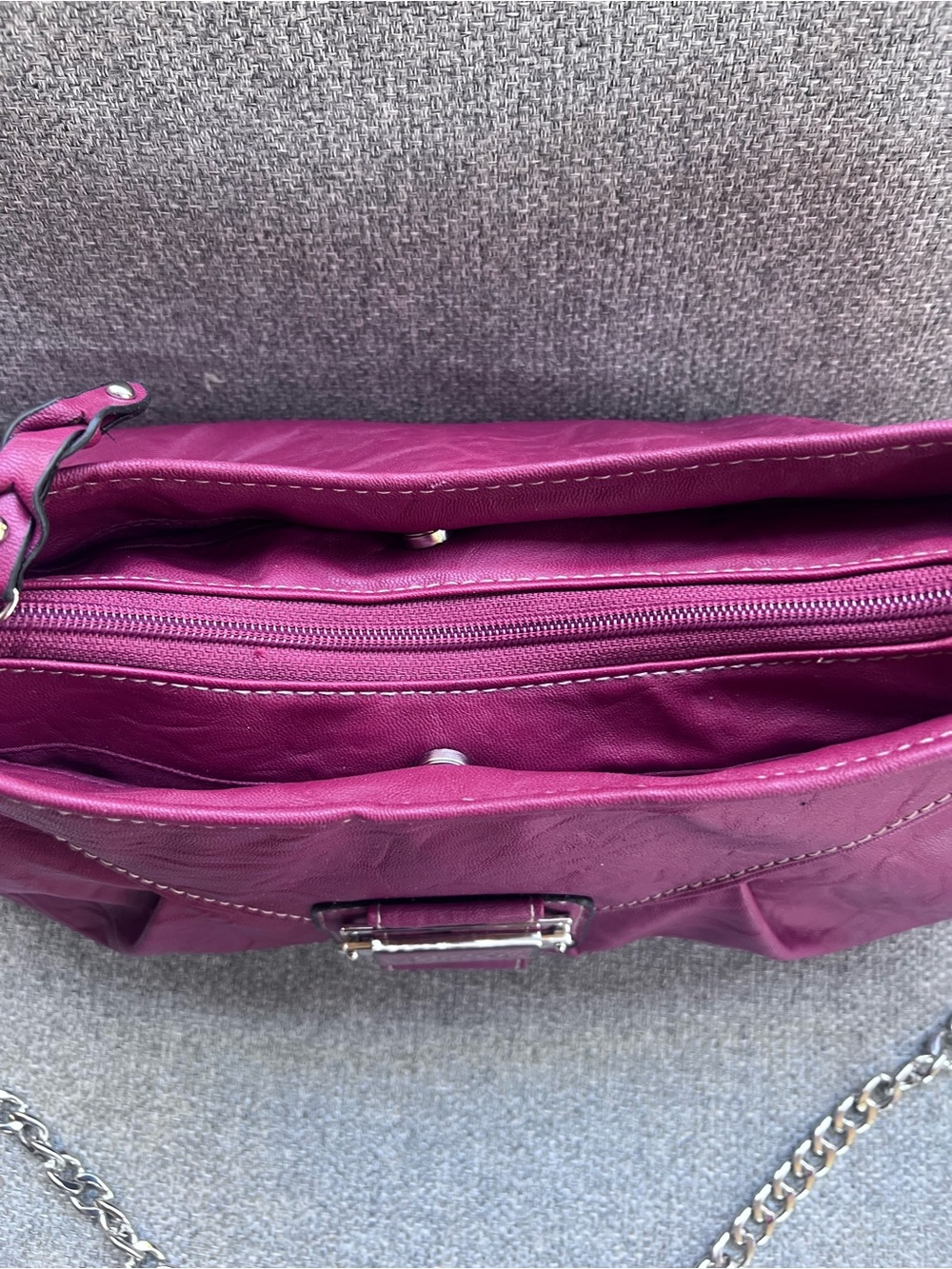 Rosetti Shoulder Bag New Burgundy Magenta Faux Leather Purse Silver Chain Strap - Picture 3 of 8